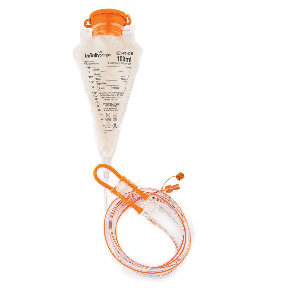 Enteral Feeding Pump Bag Set with ENFit® Connector Infinity® Orange® 100 mL Silicone NonSterile ENFit® Connector - BeHope