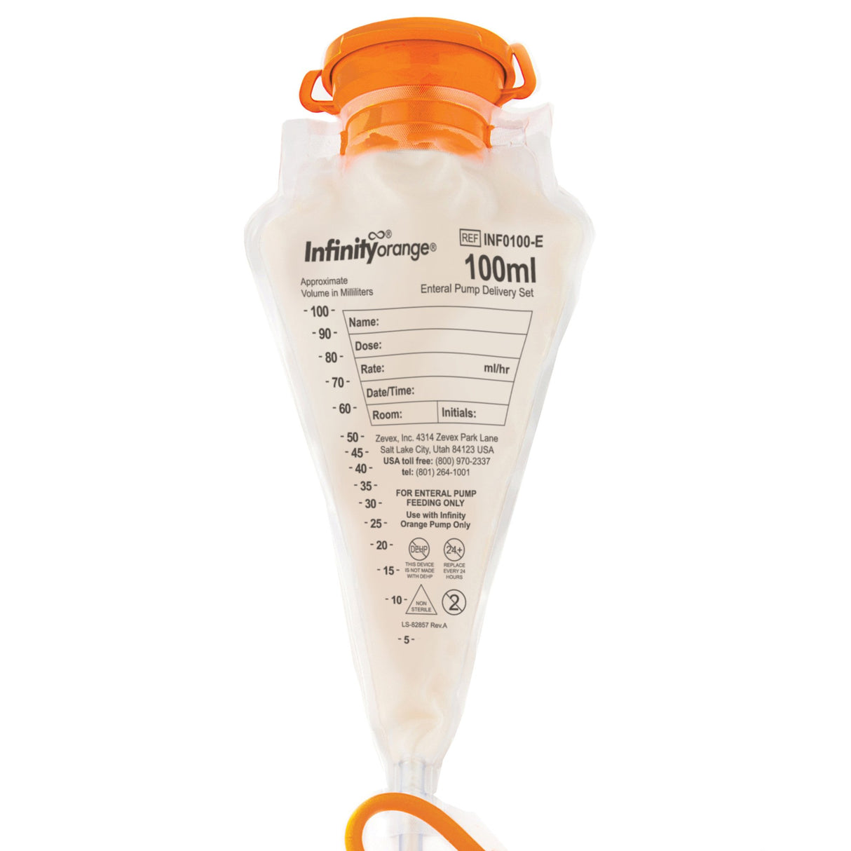 Enteral Feeding Pump Bag Set with ENFit® Connector Infinity® Orange® 100 mL Silicone NonSterile ENFit® Connector - BeHope