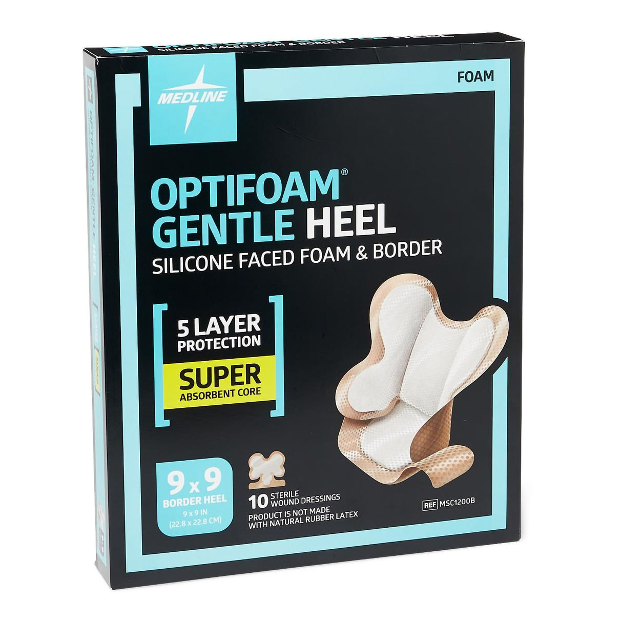 Foam Dressing Optifoam® Gentle Heel 9 X 9 Inch With Border Waterproof Film Backing Silicone Face and Border Heel Sterile - BeHope