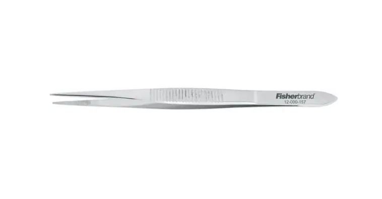 Tweezers Fisherbrand™ 4-1/2 Inch Length Floor / Office Grade Stainless Steel NonSterile NonLocking Thumb Handle Straight Fine, Serrated Tips - BeHope