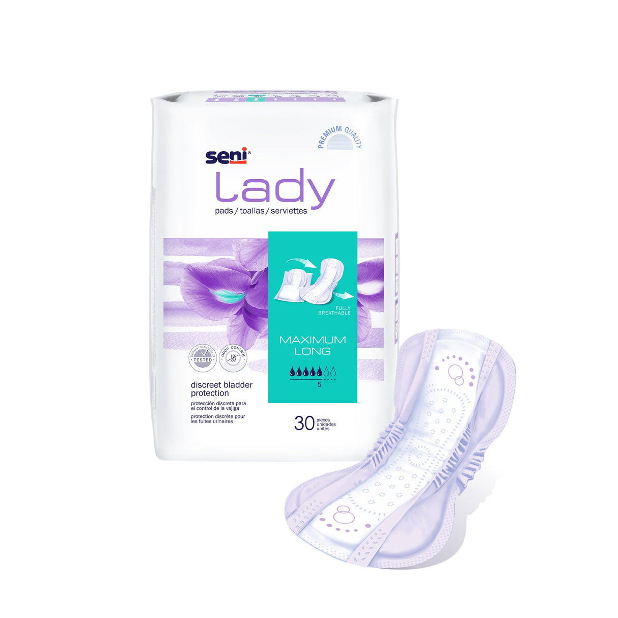 Bladder Control Pad Seni® Lady Maximum 11 Inch Length Moderate Absorbency Super Absorbent Core One Size Fits Most - BeHope