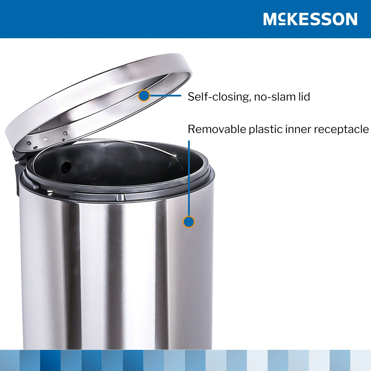 Trash Can McKesson 32 Quart / 8 gal. Silver Metal Round - BeHope
