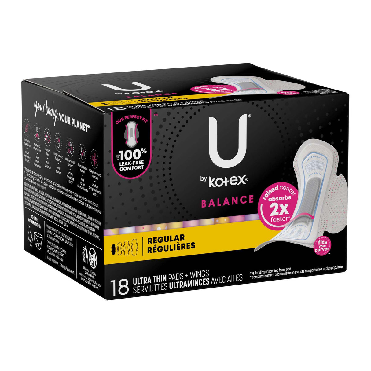 Feminine Pad U By Kotex Balance Fast Absorb pH-Balanced Comfort - BeHope