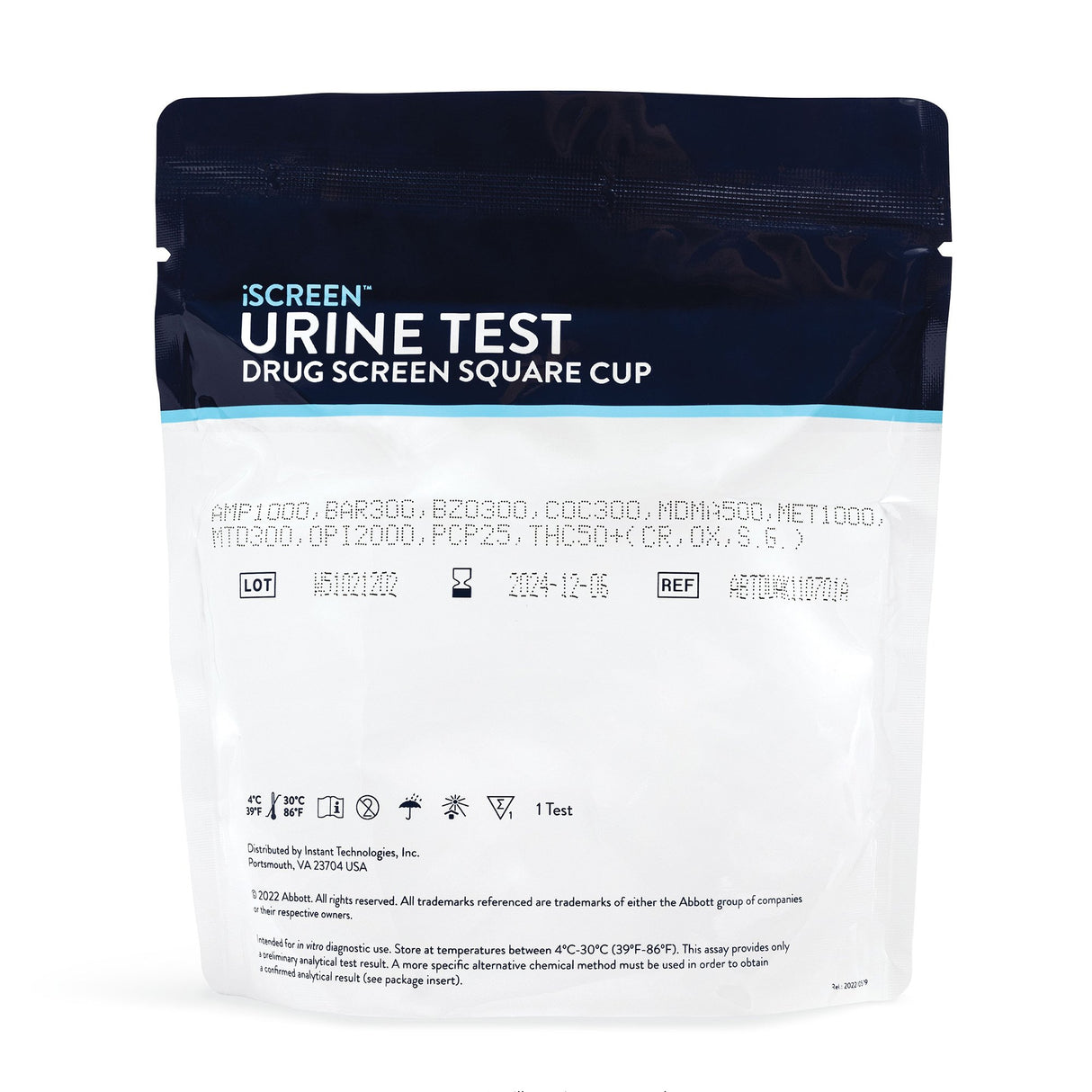 Drugs of Abuse Test Kit iScreen® DX AMP, BAR, BZO, BUP, COC, mAMP/MET, MDMA, MTD, MOP(OPI300), OXY, PCP, TCA, (CR, SG, PH) 25 Tests CLIA Waived - BeHope