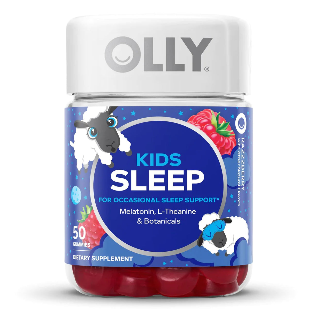 Dietary Supplement OLLY® Kids Sleep L-Theanine / Melatonin / Botanicals 15 mg - 0.5 mg - 2.5 mg Strength Gummy 50 per Bottle Raspberry Flavor - BeHope