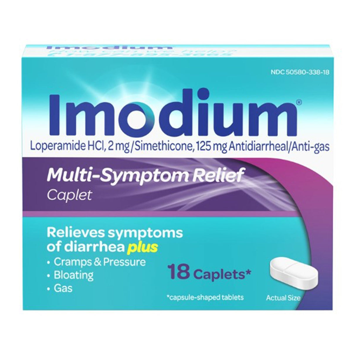 Anti-Diarrheal Imodium® Multi-Symptom 125 mg - 2 mg Strength Caplet 18 per Box - BeHope