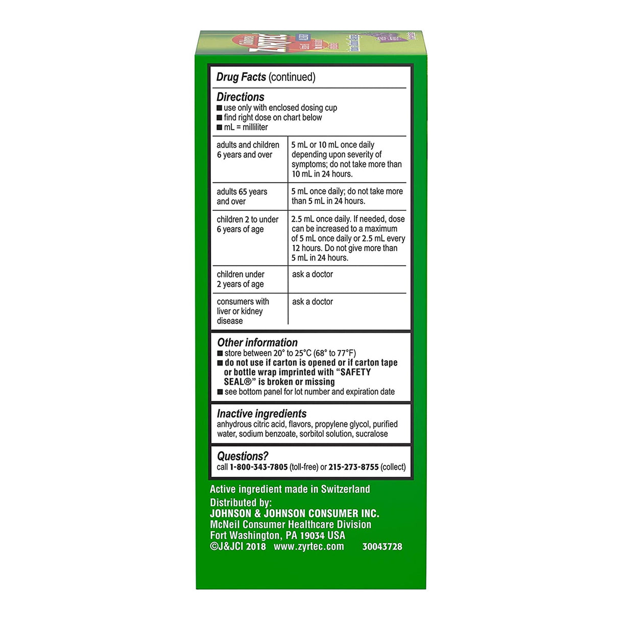 Children's Allergy Relief Zyrtec® 1 mg / 1 mL Strength Solution 4 oz. - BeHope