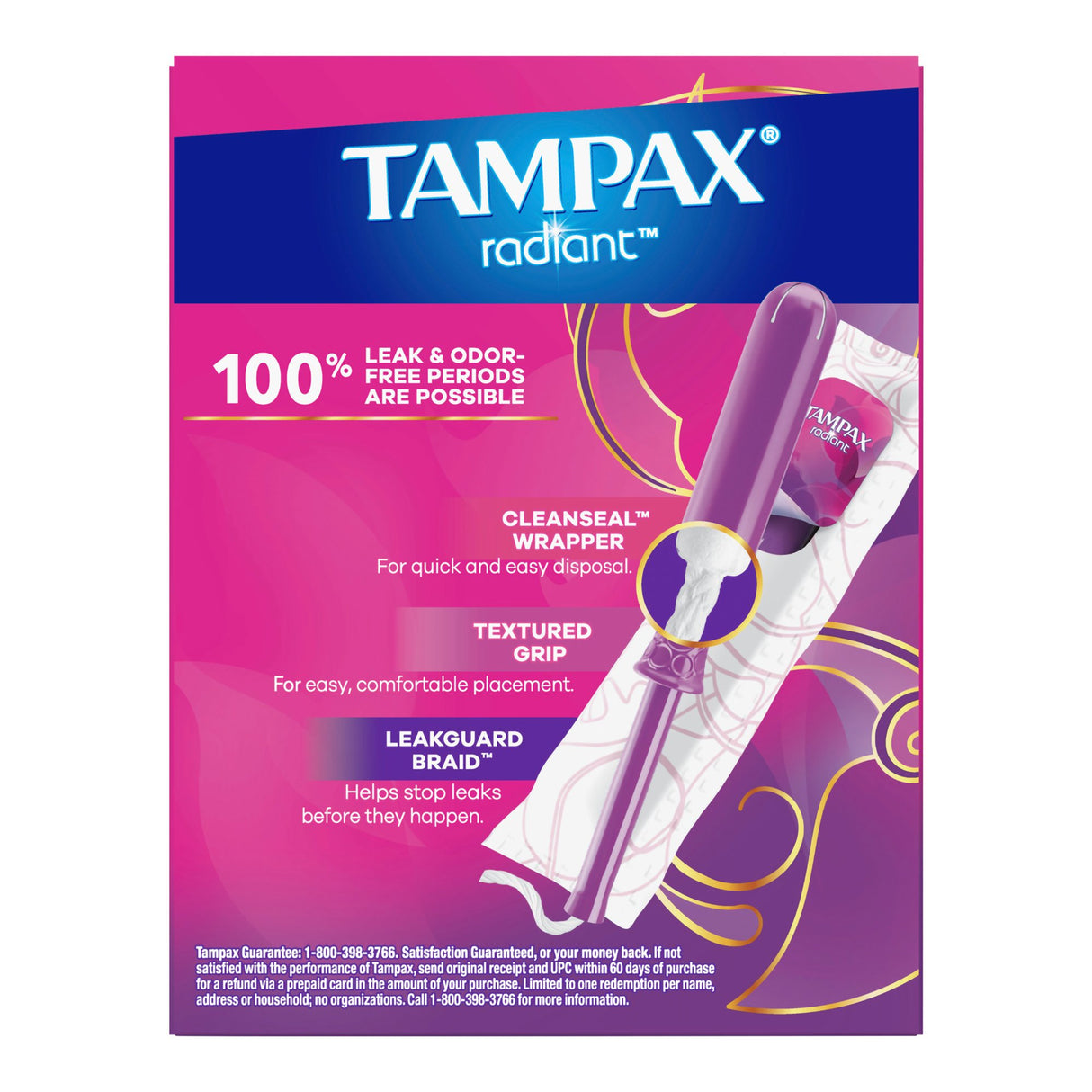 Tampon Tampax® Radiant Regular Absorbency Plastic Applicator Individually Wrapped - BeHope