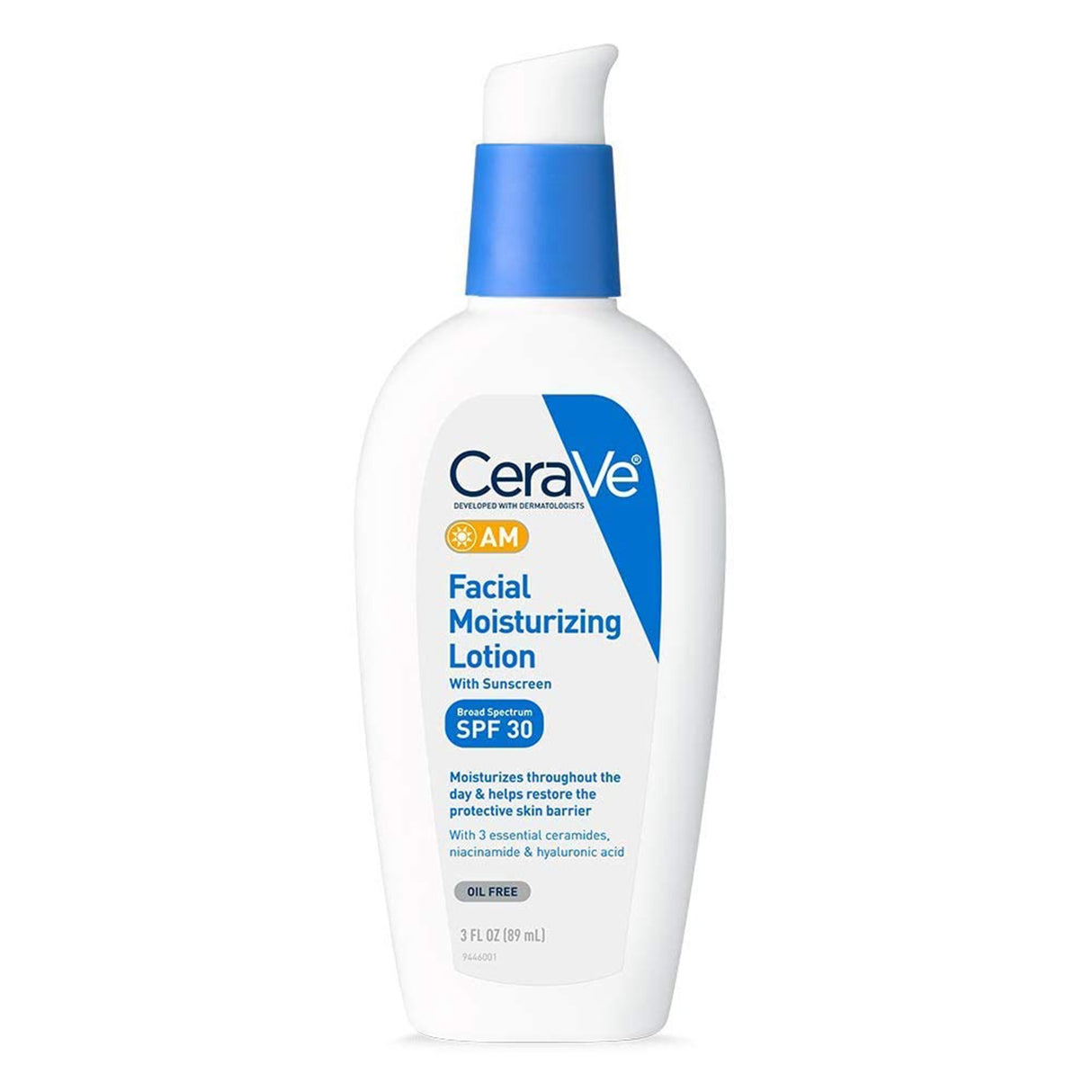 Facial Moisturizer with Sunscreen CeraVe® AM 3 oz. Pump Bottle Unscented Lotion - BeHope