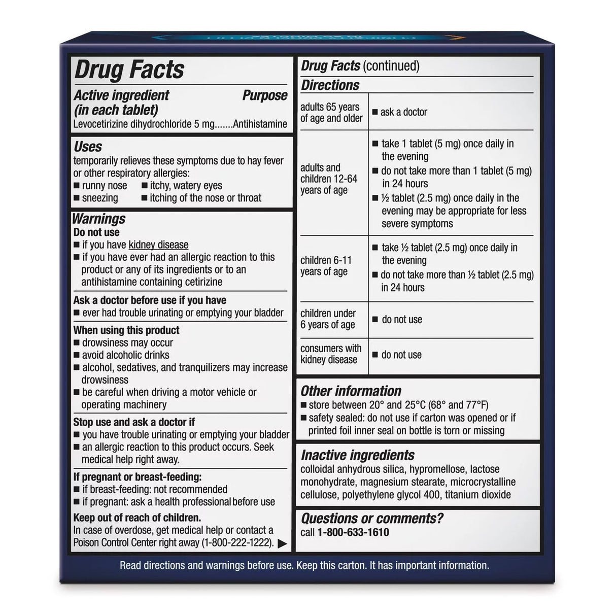 Allergy Relief XYZAL® Allergy 24HR 5 mg Strength Tablet 35 per Bottle - BeHope