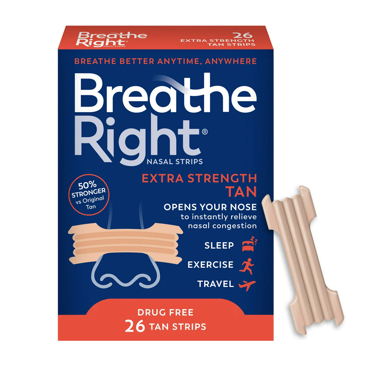 Allergy Relief Breathe Right® Extra Strength Nasal Strip 26 per Box - BeHope