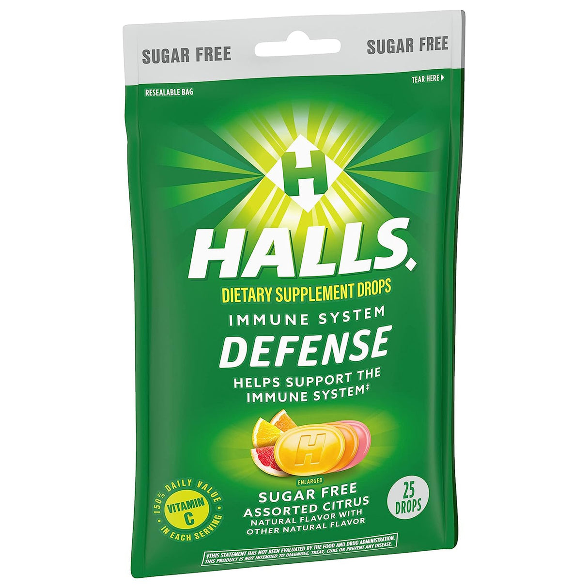 Vitamin C Supplement Halls® Defense Lozenge 25 per Bag Citrus Flavor - BeHope