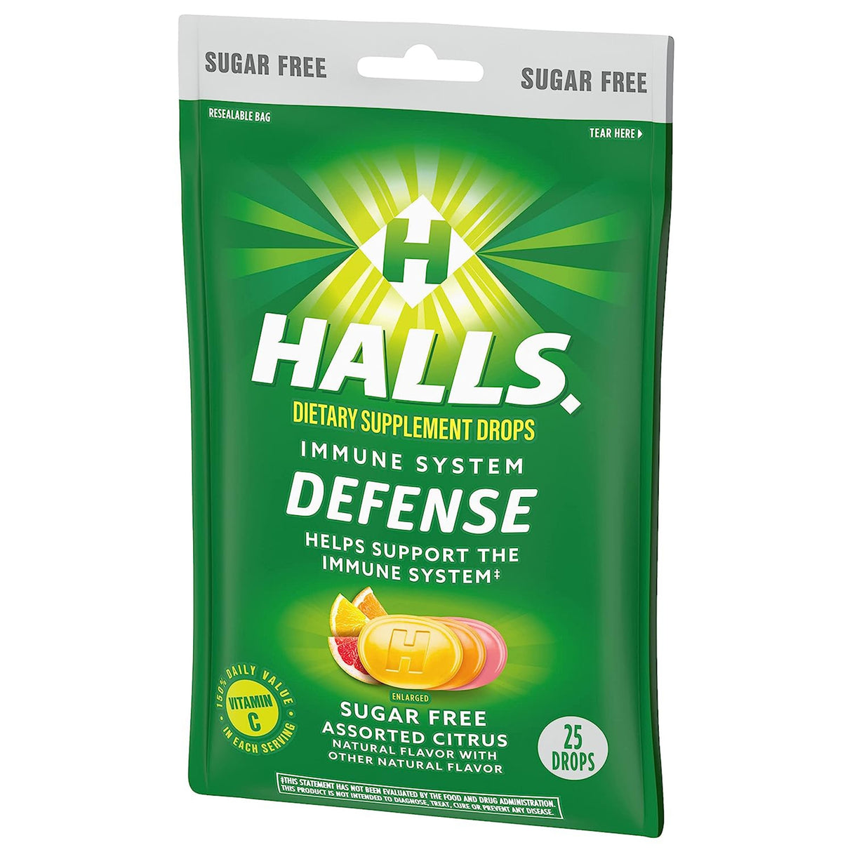Vitamin C Supplement Halls® Defense Lozenge 25 per Bag Citrus Flavor - BeHope