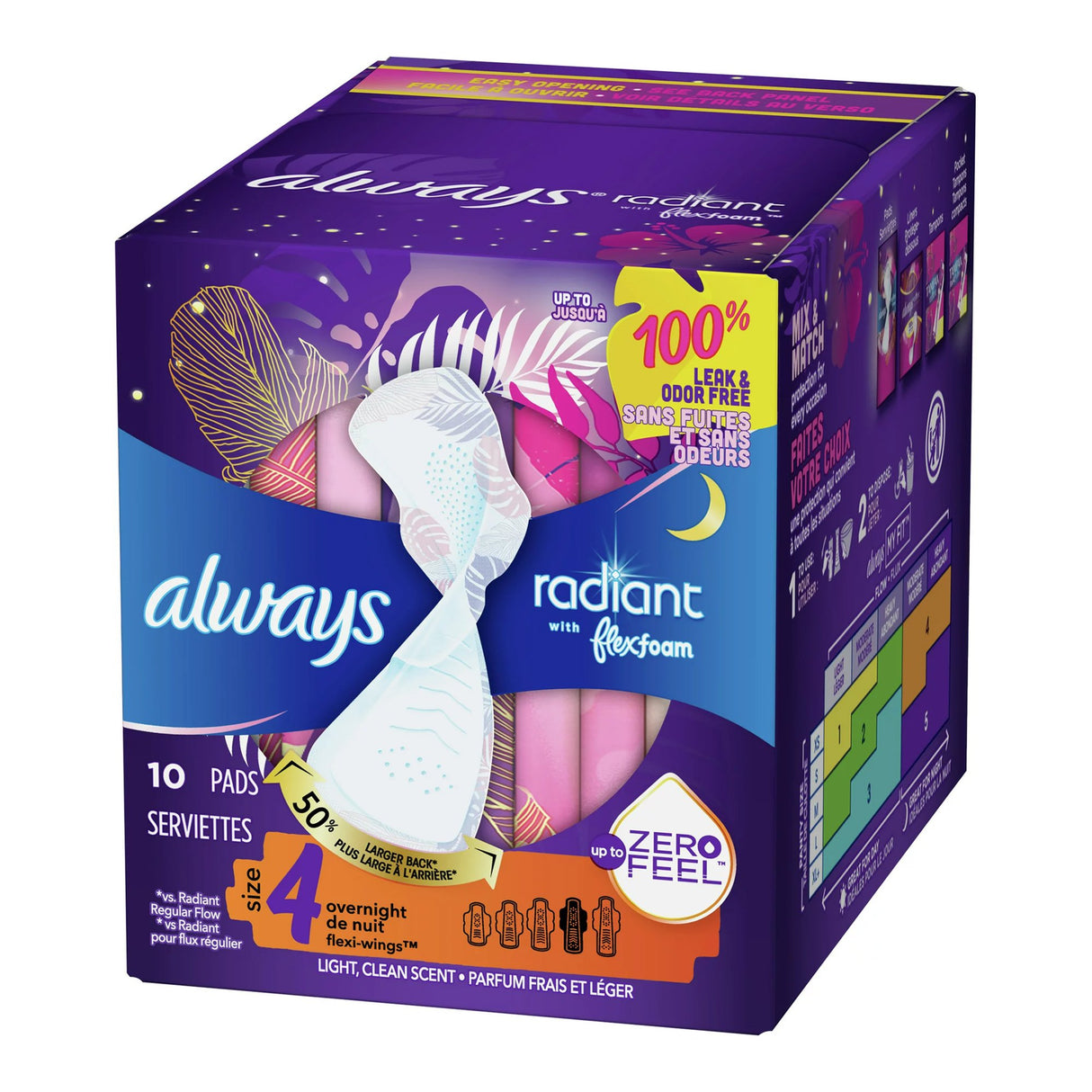 Feminine Pad Always® Radiant with FlexFoam Overnight / With Wings Heavy Absorbency - BeHope