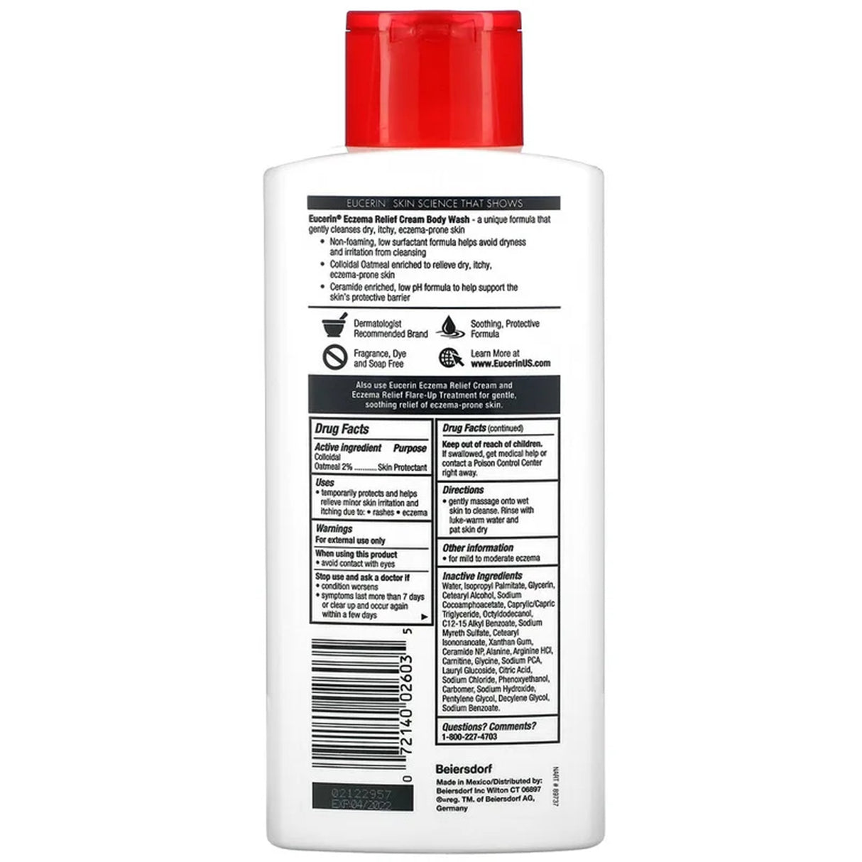 Body Wash Eucerin® Eczema Relief Cream 13.5 oz. Bottle Unscented - BeHope