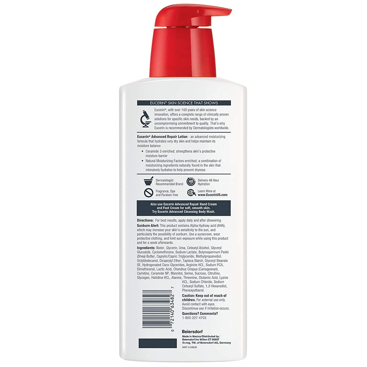 Hand and Body Moisturizer Eucerin® Advanced Repair 16.9 oz. Pump Bottle Unscented Lotion - BeHope