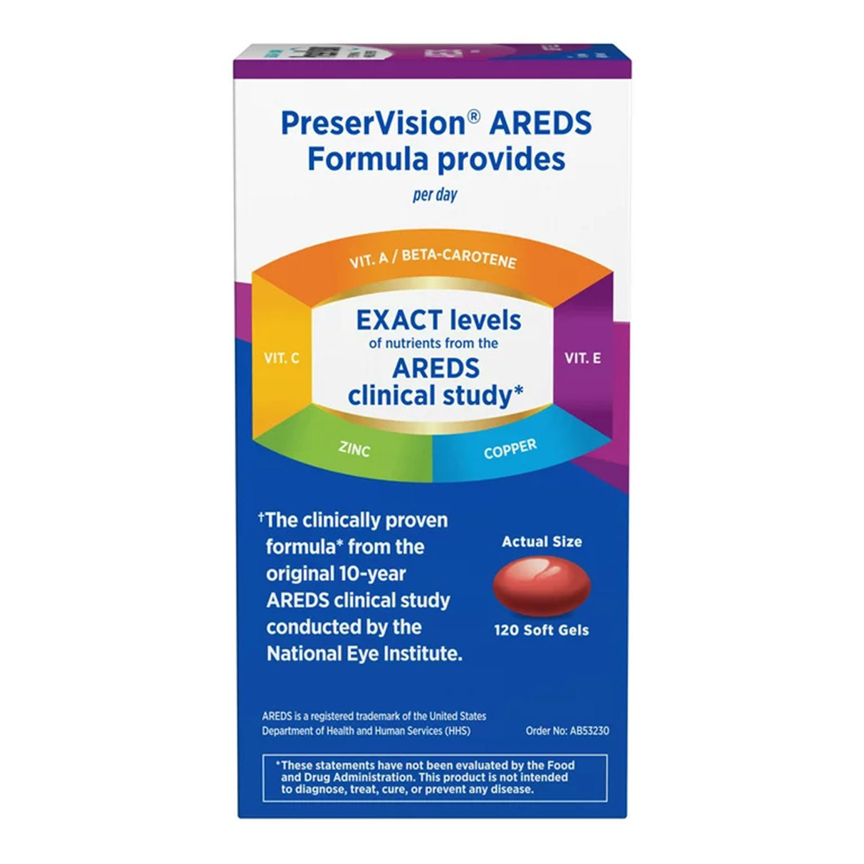 Vitamin Supplement PreserVision® Areds Beta-Carotene / Vitamin C 4,296 mcg - 226 mg Strength Capsule 120 per Bottle - BeHope