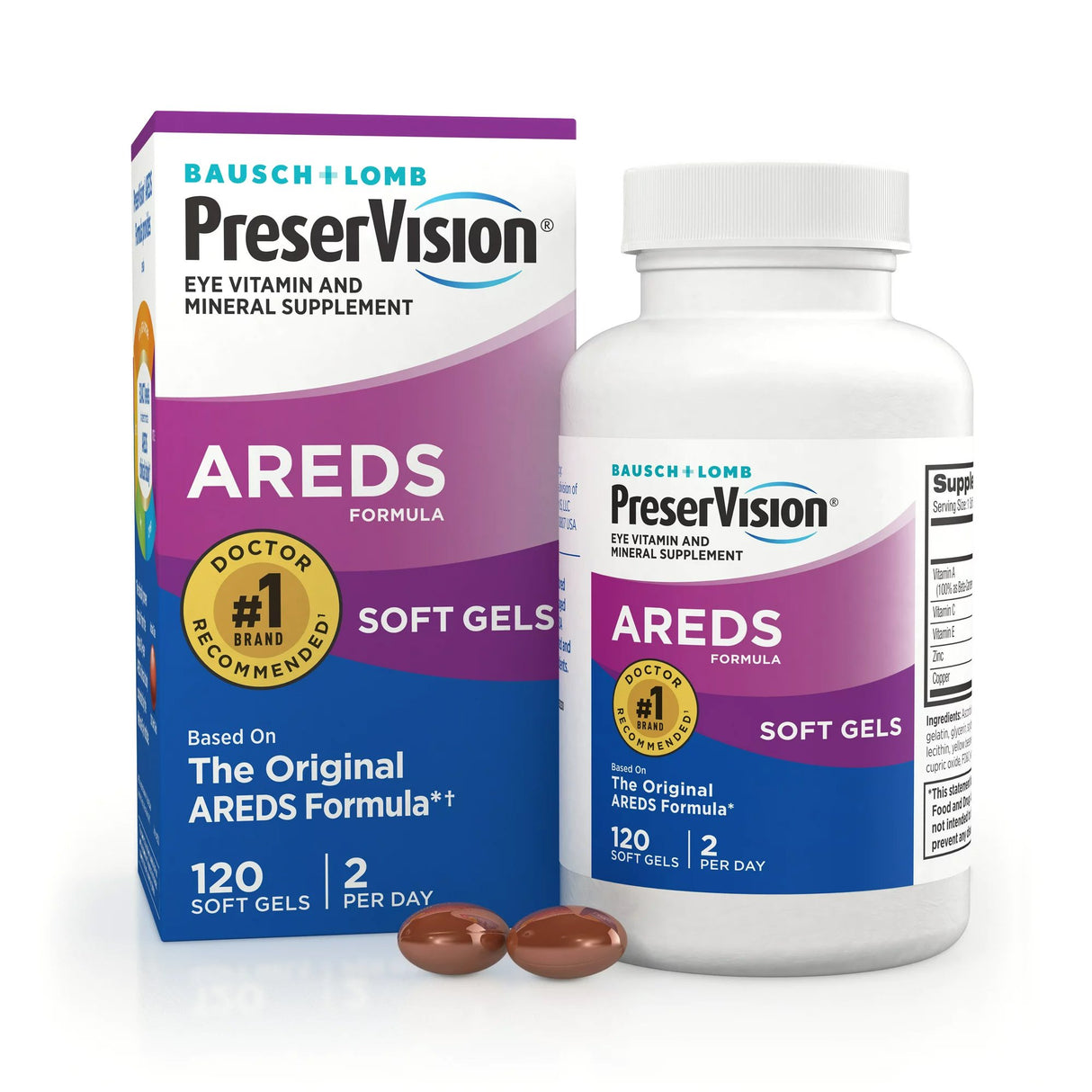 Vitamin Supplement PreserVision® Areds Beta-Carotene / Vitamin C 4,296 mcg - 226 mg Strength Capsule 120 per Bottle - BeHope