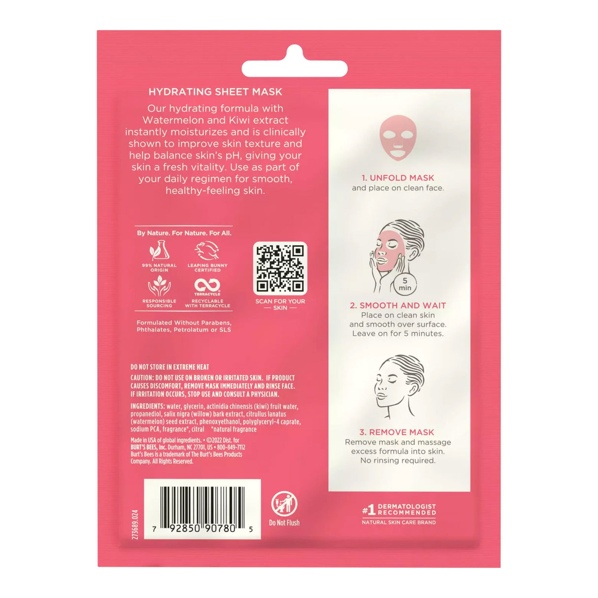 Facial Moisturizer Burt's Bees® Hydrating Sheet Mask 0.33 oz. Individual Packet Watermelon Scent Mask - BeHope