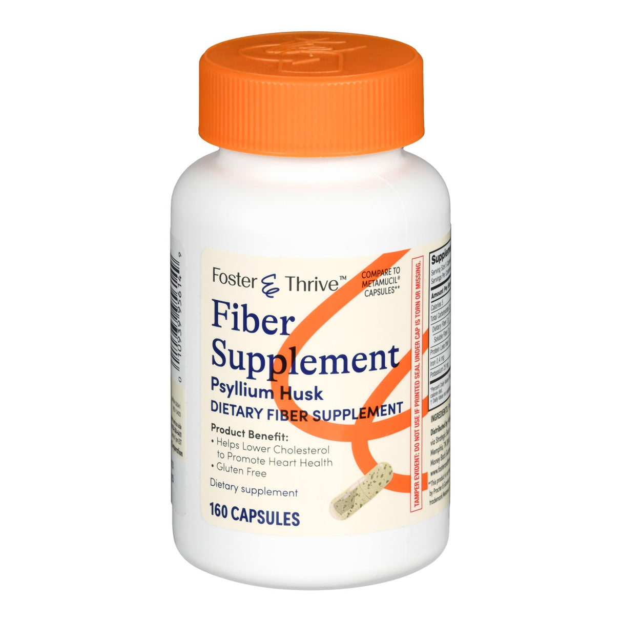 Laxative Foster & Thrive™ Original Flavor Capsule 160 per Bottle 0.52 Gram Strength Psyllium Husk - BeHope