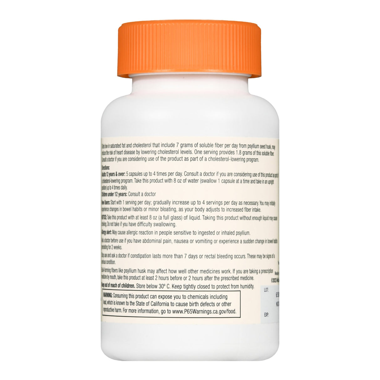 Laxative Foster & Thrive™ Original Flavor Capsule 160 per Bottle 0.52 Gram Strength Psyllium Husk - BeHope