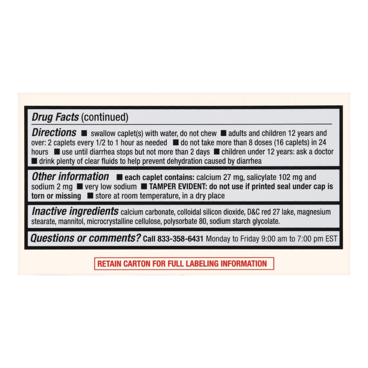 Anti-Diarrheal Foster & Thrive™ 262 mg Strength Caplet 40 per Bottle - BeHope