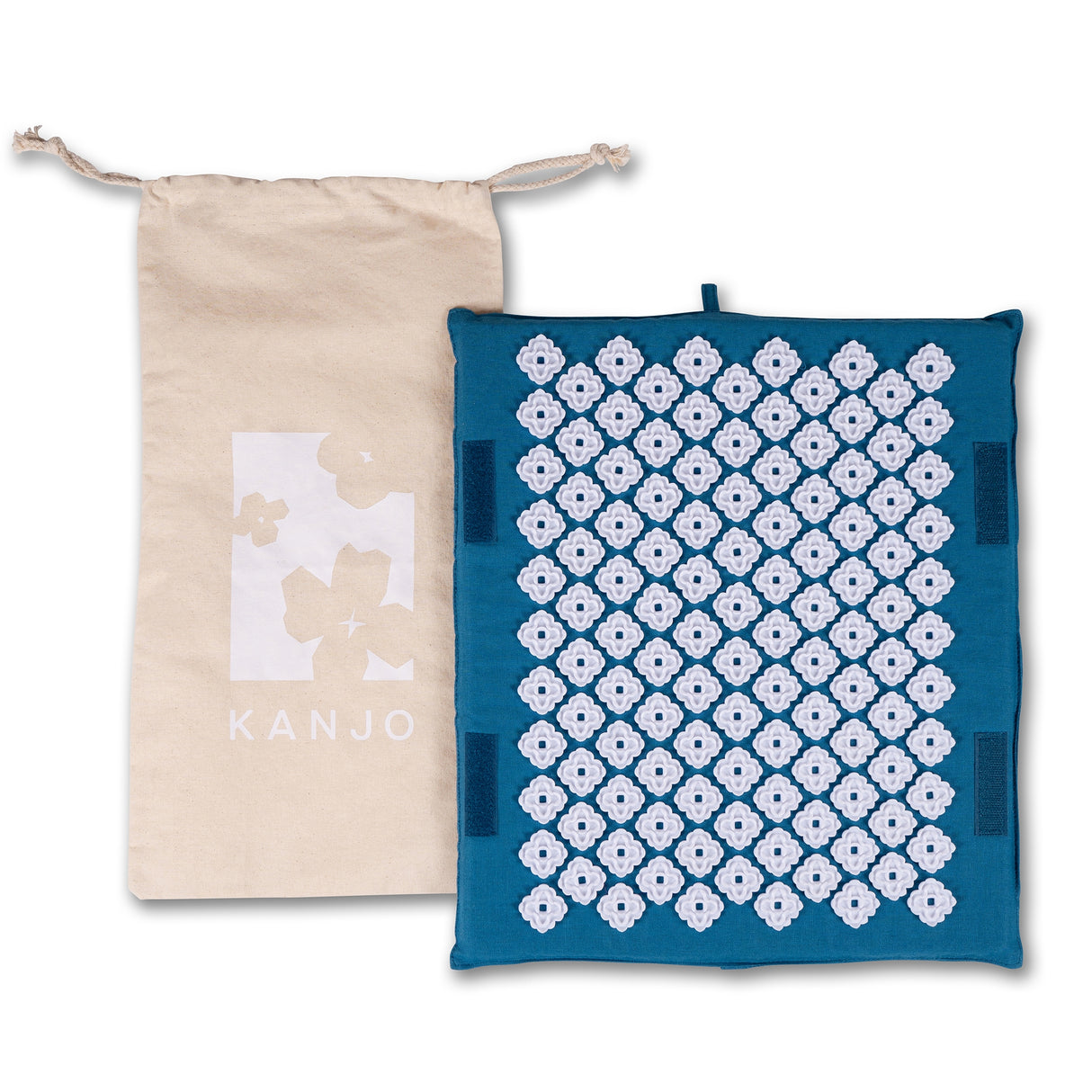 Kanjo Acupressure Foot Mat Sapphire / White Cotton-Linen Fabric / Memory Foam / Plastic 14 X 16 Inch - BeHope