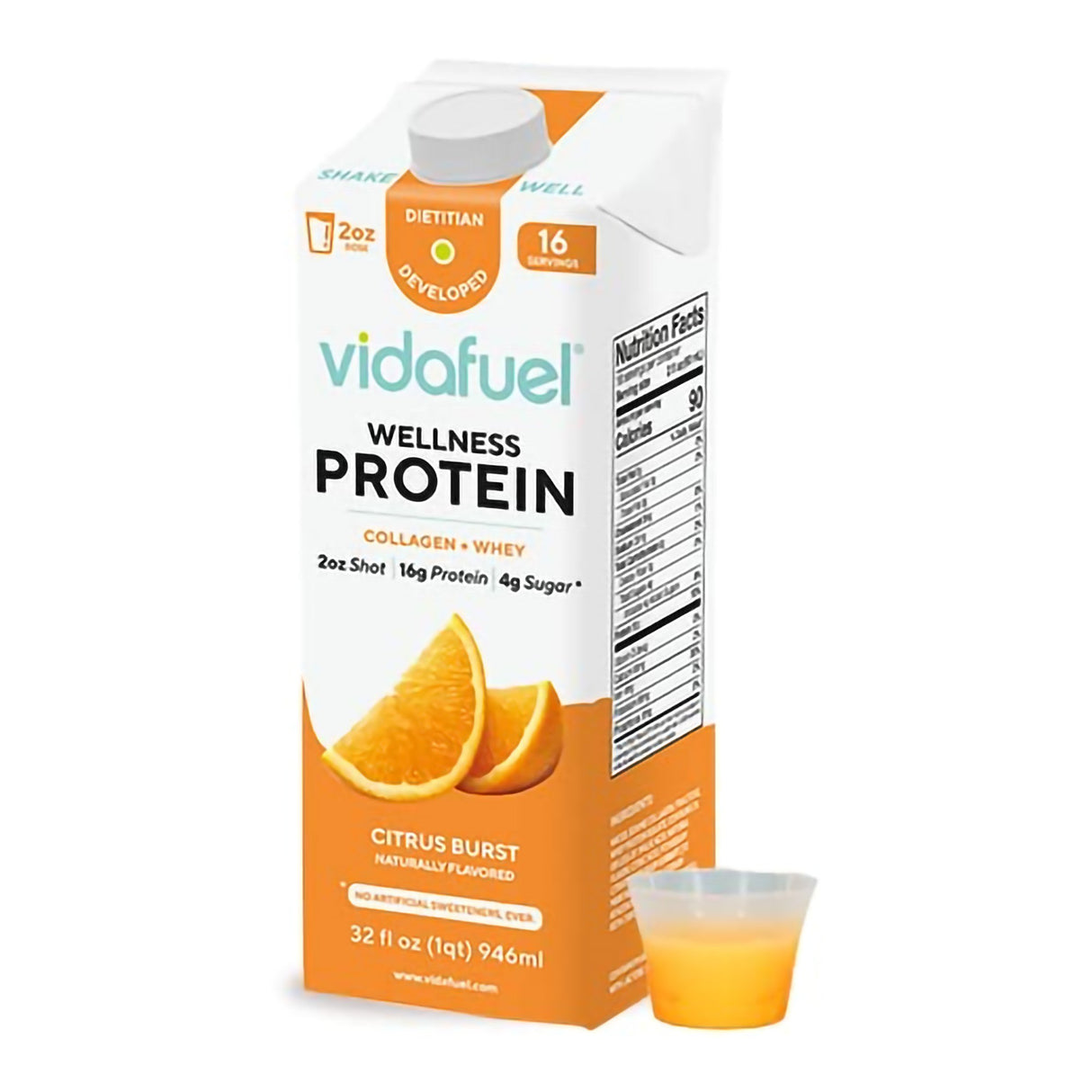 Oral Supplement Vida Fuel Wellness Protein Citrus Burst Flavor Liquid 32 oz. Reclosable Carton - BeHope