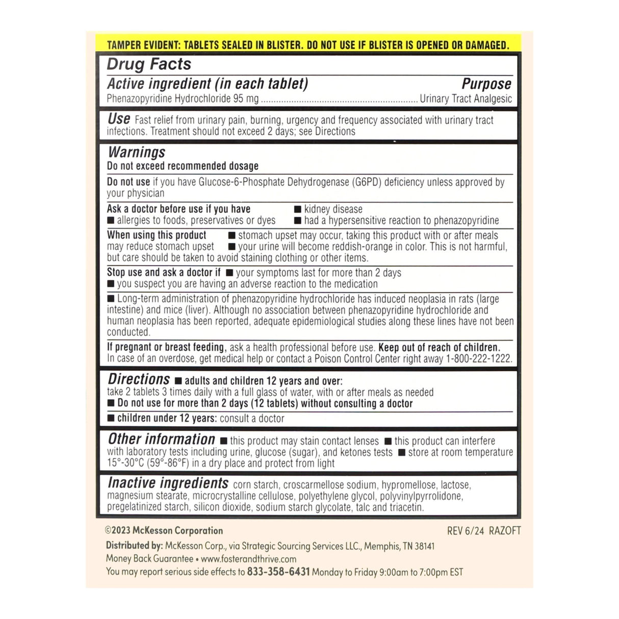 Urinary Pain Relief Foster & Thrive™ 95 mg Strength Phenazopyridine HCL Tablet 30 per Box - BeHope