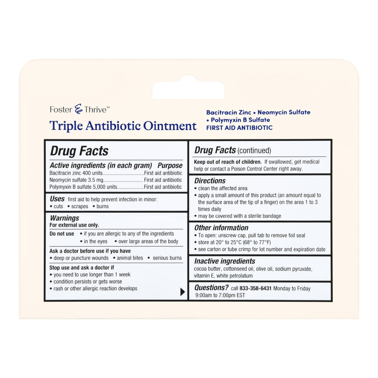 First Aid Antibiotic Bacitracin / Neomycin / Polymyxin B Foster & Thrive™ Ointment 1 oz. Tube - BeHope