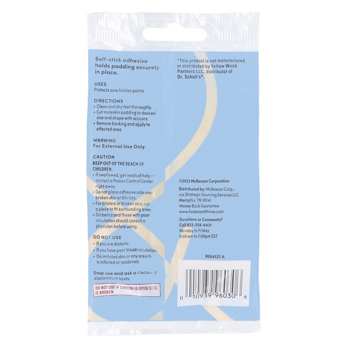 Protective Pad Foster & Thrive™ Adhesive Backing Foot Friction Protection - BeHope