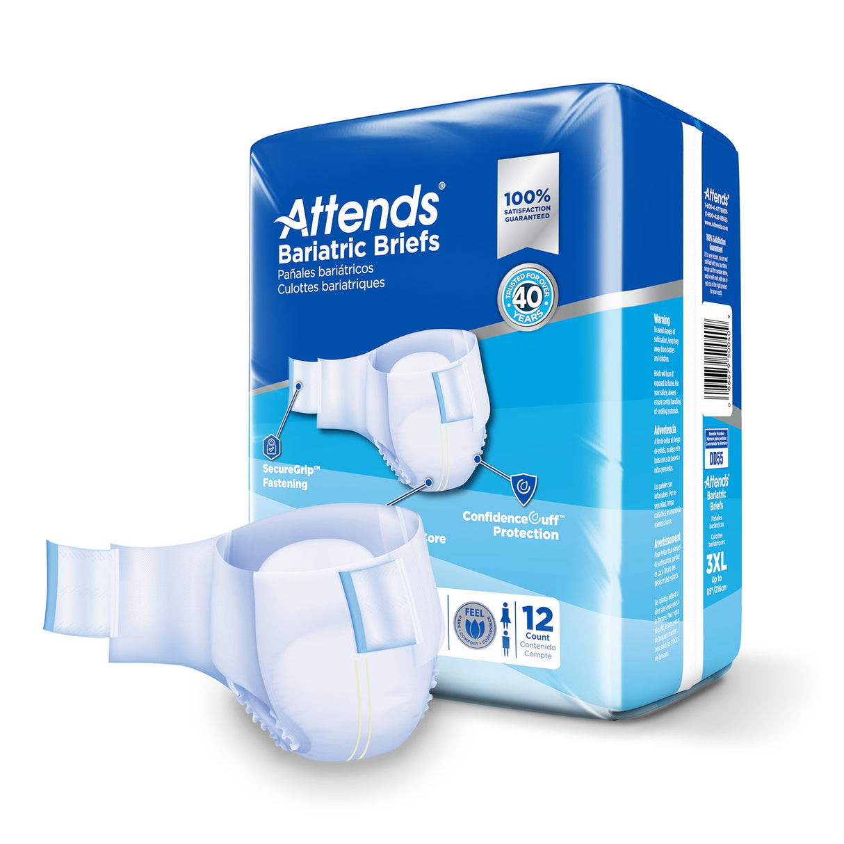 Incontinence Brief Attends® Bariatric Adult 3X-Large Unisex Disposable Heavy Absorbency - BeHope