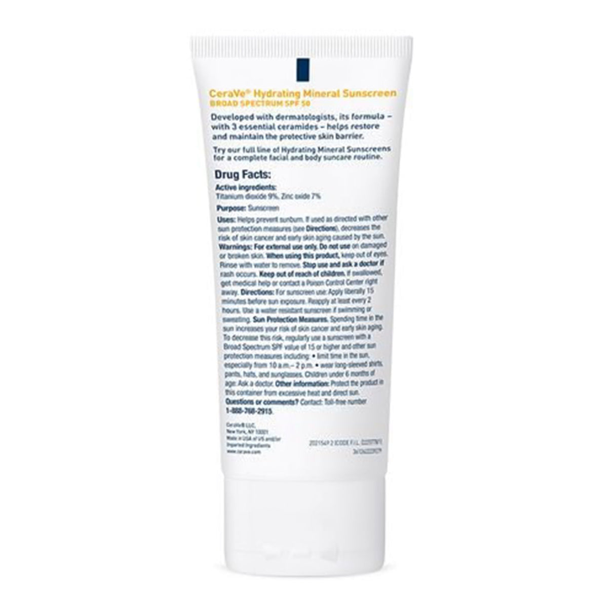 Sunscreen CeraVe® Hydrating Mineral Sunscreen Face SPF 50 Lotion 2.5 oz. Tube - BeHope