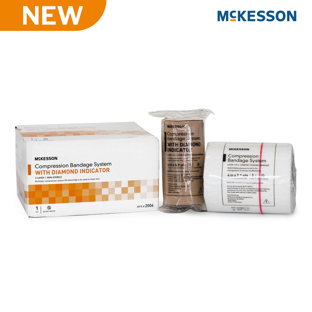 2 Layer Compression Bandage System McKesson 4 Inch X 7-1/10 Yard / 4 Inch X 6-9/10 Yard Self-adherent Closure Tan / White NonSterile 30 to 40 mmHg - BeHope