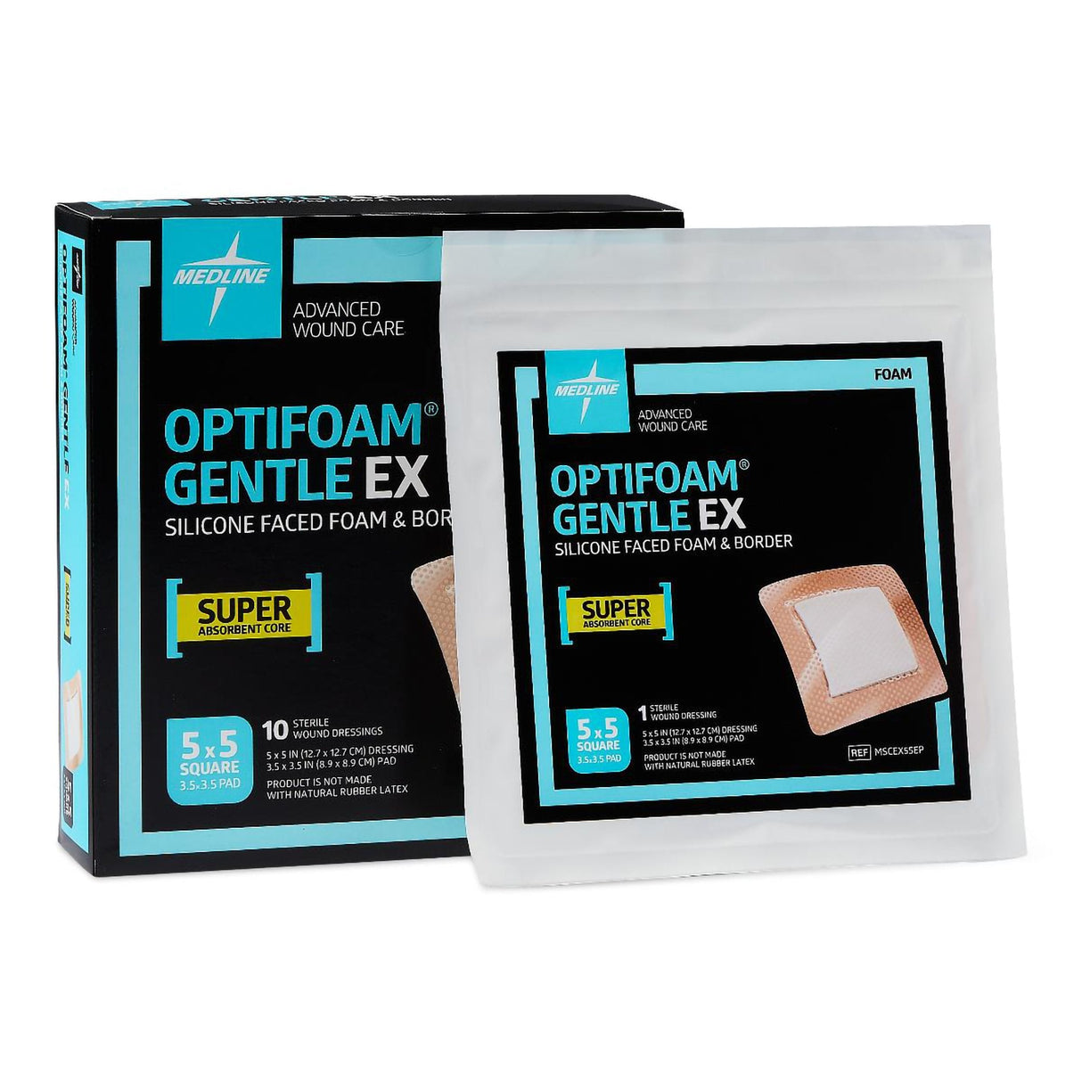 Silicone Foam Dressing Optifoam® Gentle Ex With Border Film Backing Silicone Face Square Sterile