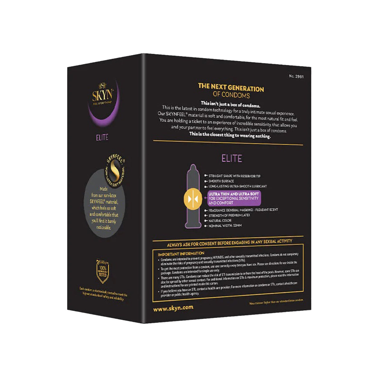 Condom SKYN® Elite Lubricated One Size Fits Most 36 Per Box - BeHope