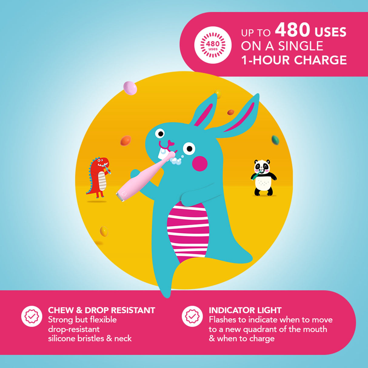 Sonic Toothbrush ISSA™ baby Pearl Pink Bunny Ages Birth to 4 Years Silicone - BeHope