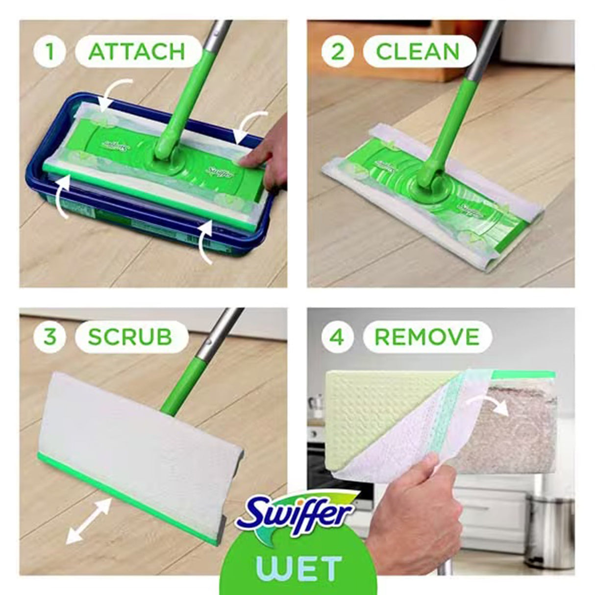 Saturated Wet Mop Pad Swiffer® Wet Bound Edge White Cloth Disposable - BeHope