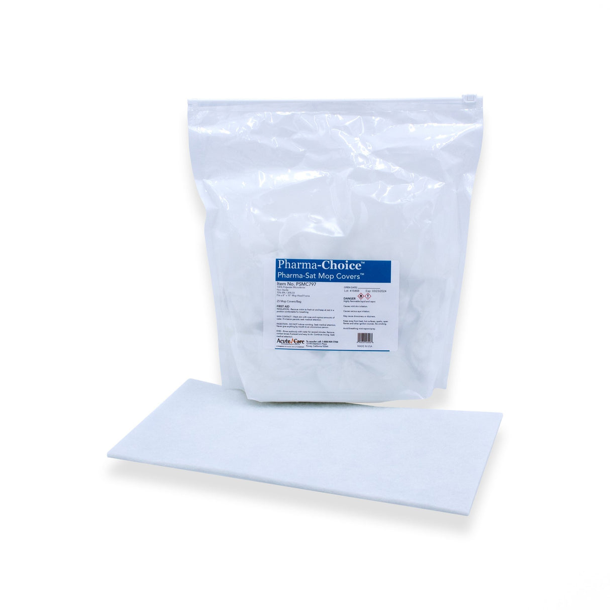 Saturated Cleanroom Flat Mop Cover / Pad Kit Pharma-Sat White Polyester Microdenier Disposable - BeHope