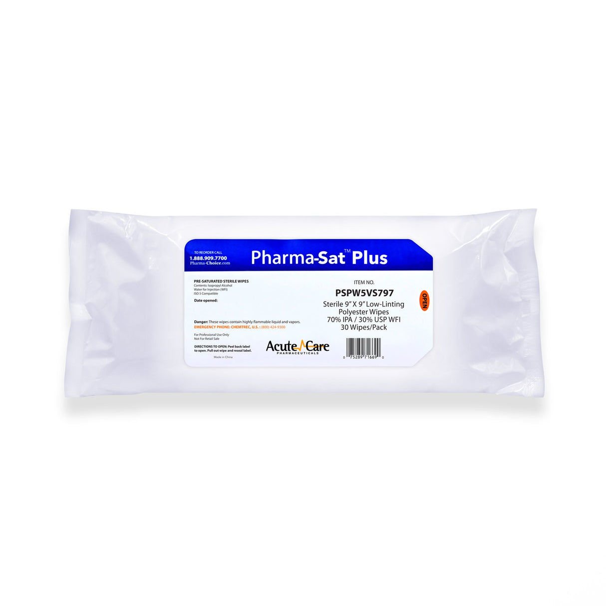 Surface Disinfectant Cleaner Pharma-Sat Plus™ Premoistened Cleanroom Manual Pull Wipe 30 Count Soft Pack Alcohol Scent Sterile - BeHope