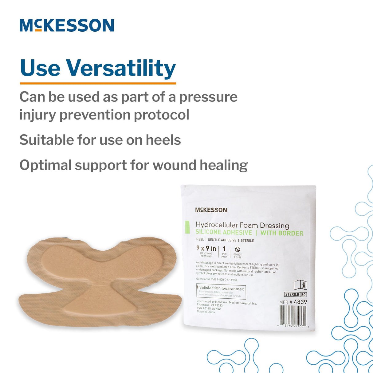 Foam Dressing McKesson 9 X 9 Inch With Border Waterproof Film Backing Silicone Gel Adhesive Elbow / Heel Sterile - BeHope