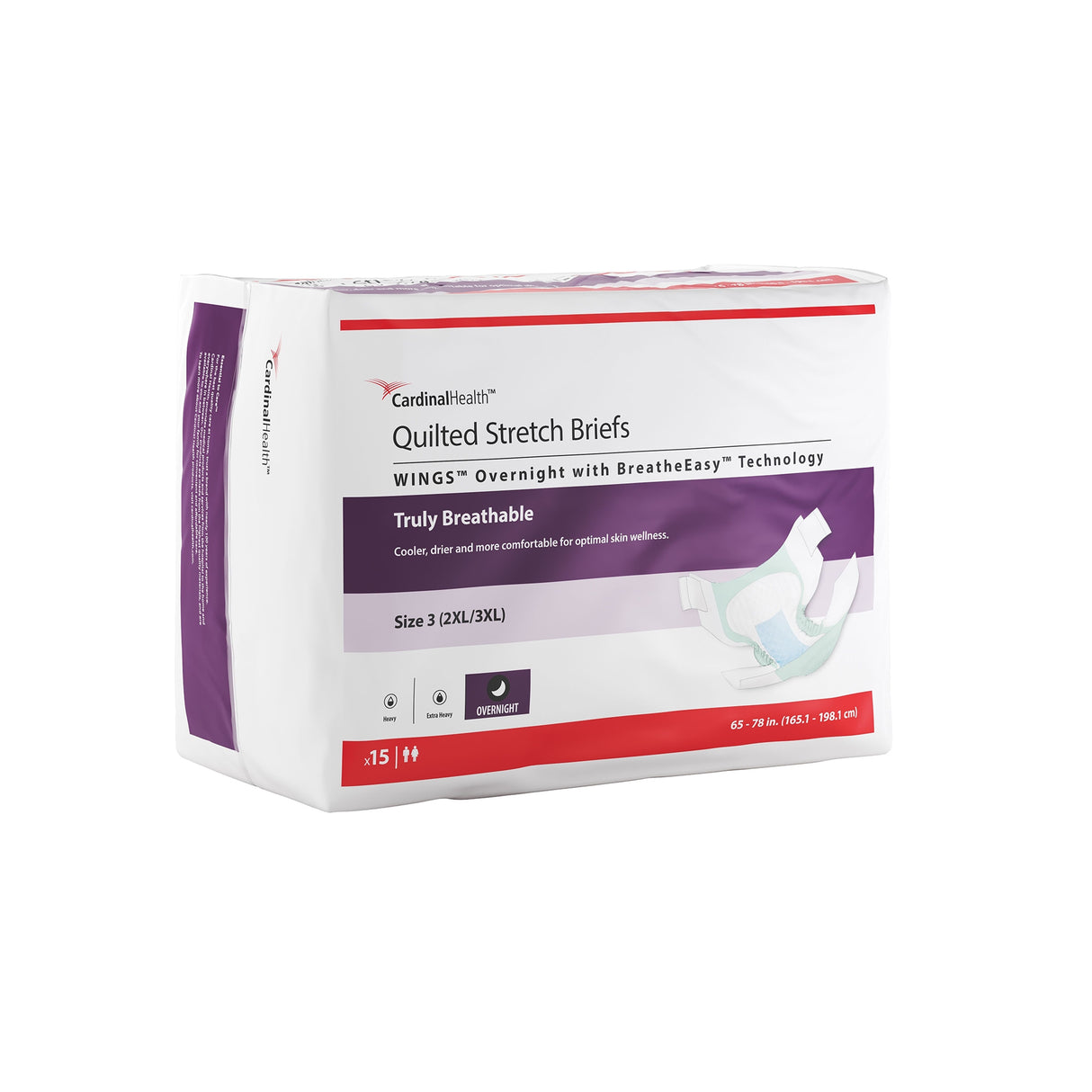 Incontinence Brief Wings™ Overnight Size 3 Unisex Disposable Heavy Absorbency - BeHope