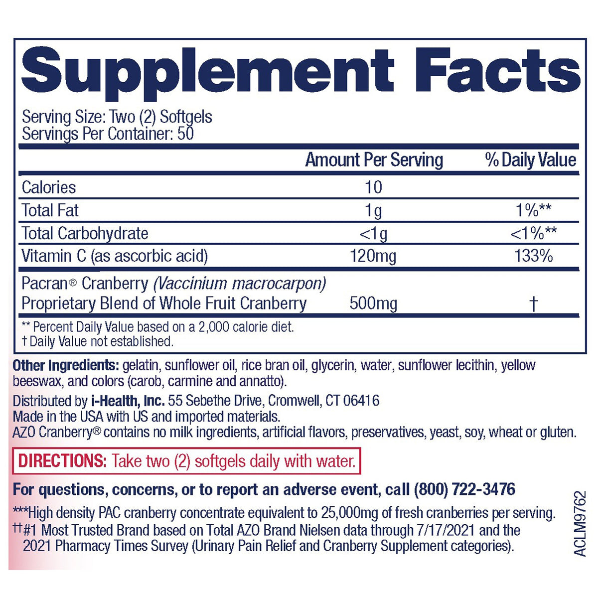 Urinary Tract Health Dietary Supplement AZO® Cranberry Vitamin C / Cranberry 120 mg - 500 mg Strength Softgel 100 per Bottle - BeHope