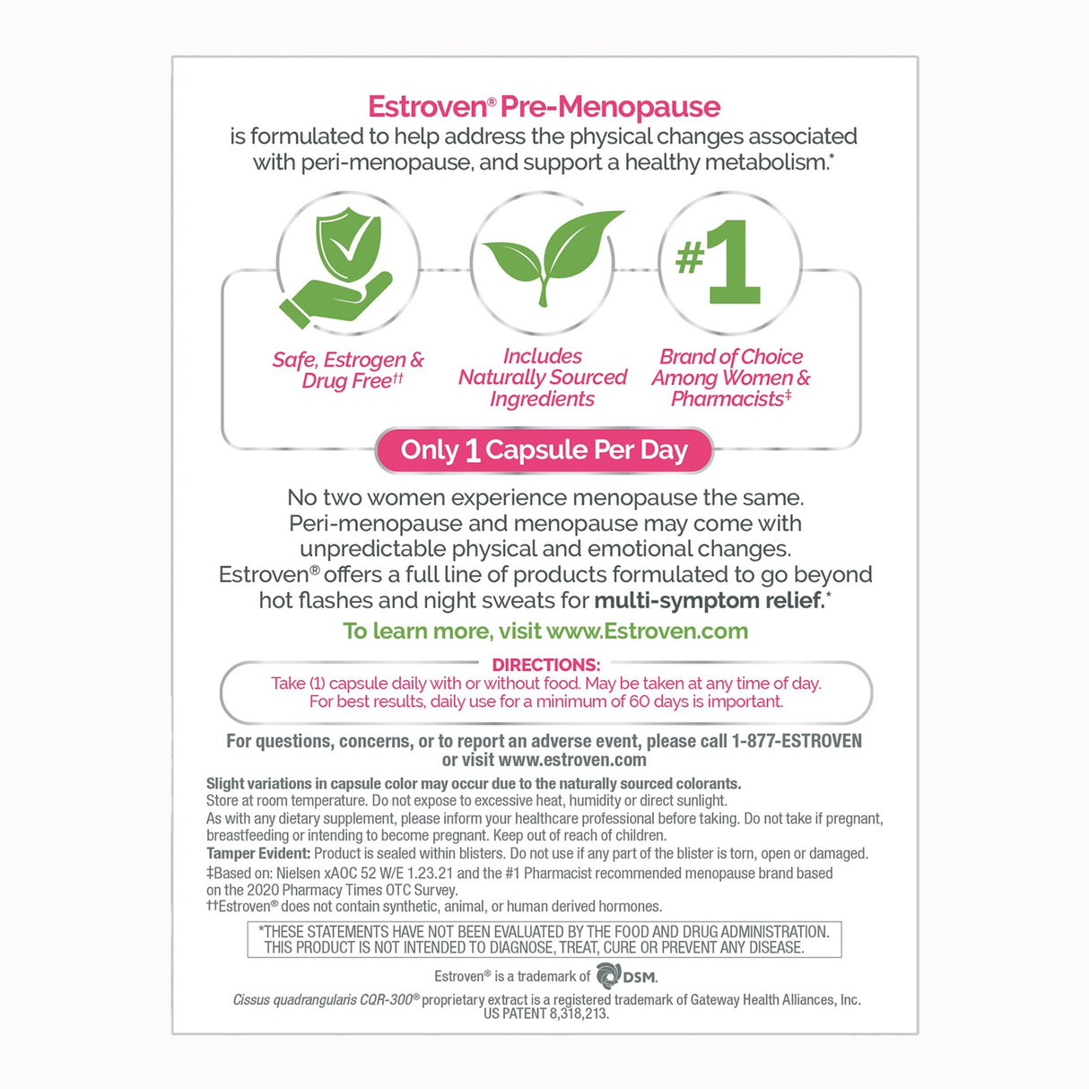 Dietary Supplement Estroven® Pre-Menopause Black Cohosh Root / Soy Isoflavones / Cissus guadrangularis Stem and Leaf Extract 40 mg - 56 mg - 300 mg Strength Caplet 30 per Box - BeHope