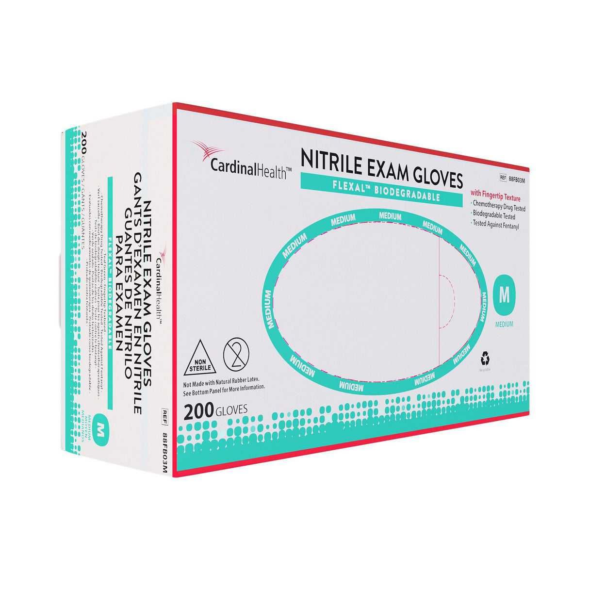 Exam Glove FLEXAL™ Nitrile Biodegradable Medium NonSterile Nitrile Standard Cuff Length Textured Fingertips Teal Chemo Tested / Fentanyl Tested - BeHope