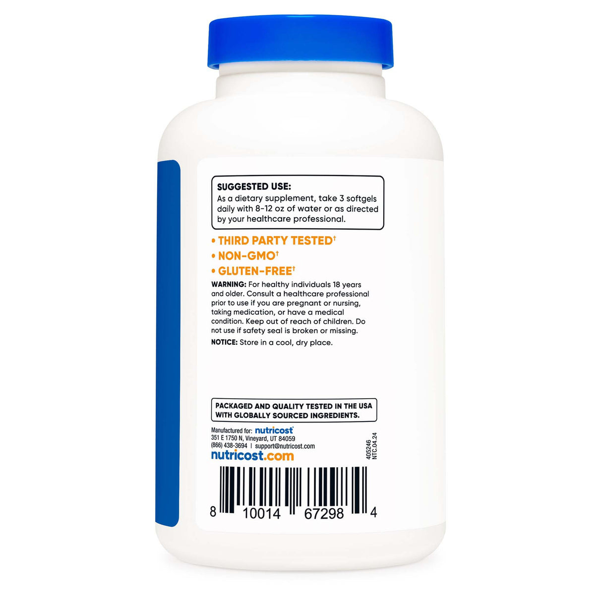 Dietary Supplement nutricost® Omega-3 2,500 mg Strength Softgel 120 Per Bottle - BeHope