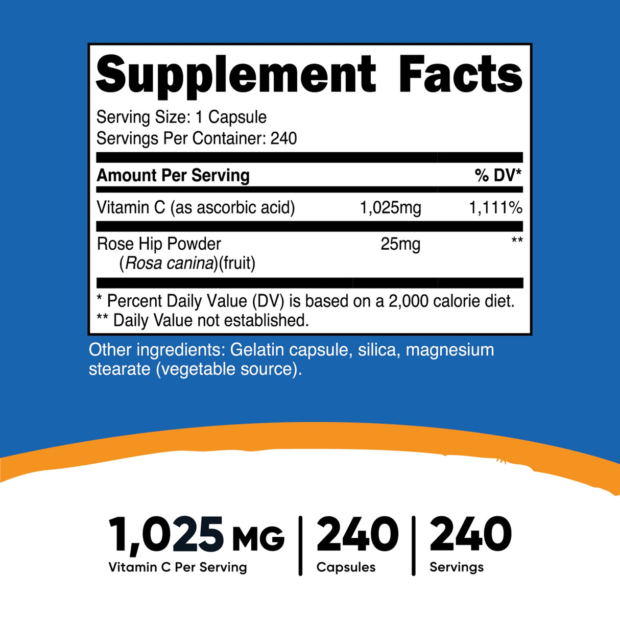 Dietary Supplement nutricost® Vitamin C with Rose Hips Vitamin C / Rose Hips 1,000 mg - 25 mg Strength Capsule 240 Per Bottle - BeHope