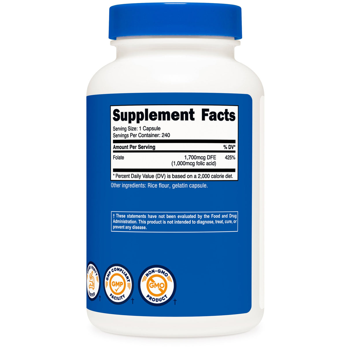 Dietary Supplement nutricost® Folic Acid (Vitamin B9) Folate 1,000 mcg Strength Capsule 240 Per Bottle - BeHope