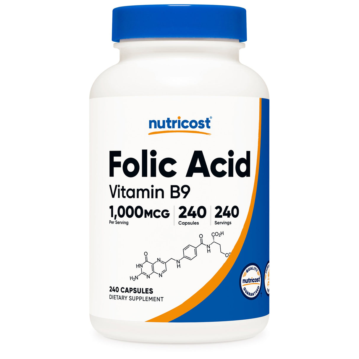 Dietary Supplement nutricost® Folic Acid (Vitamin B9) Folate 1,000 mcg Strength Capsule 240 Per Bottle - BeHope