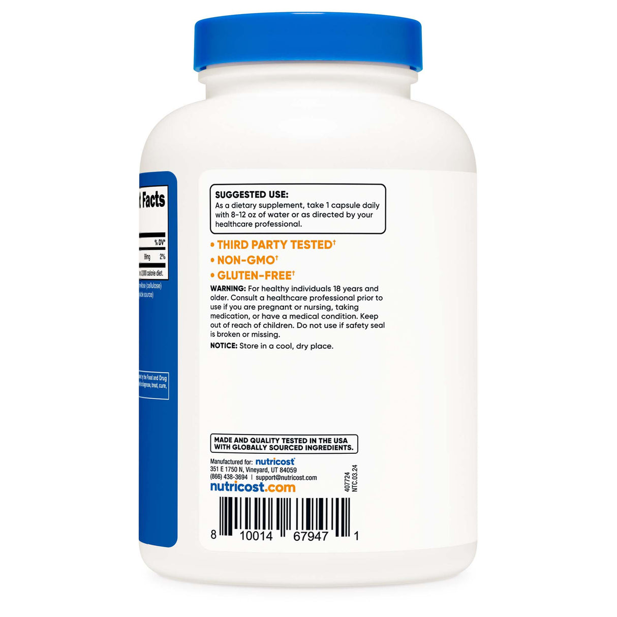 Dietary Supplement nutricost® Potassium Citrate 99 mg Strength Capsule 500 Per Bottle - BeHope